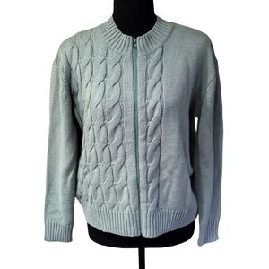 EUC Dazy women's green loose-fitting cable knit sweater cardigan, S, Green